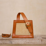 Brown Cane Handbag with Buckle