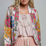 Lightweight Contrast Trim Quilted Kimono Jacket