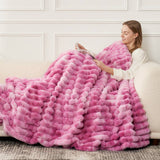 CB Striped Faux Fur Warm Plush Throw Blanket, Tie-dye Color