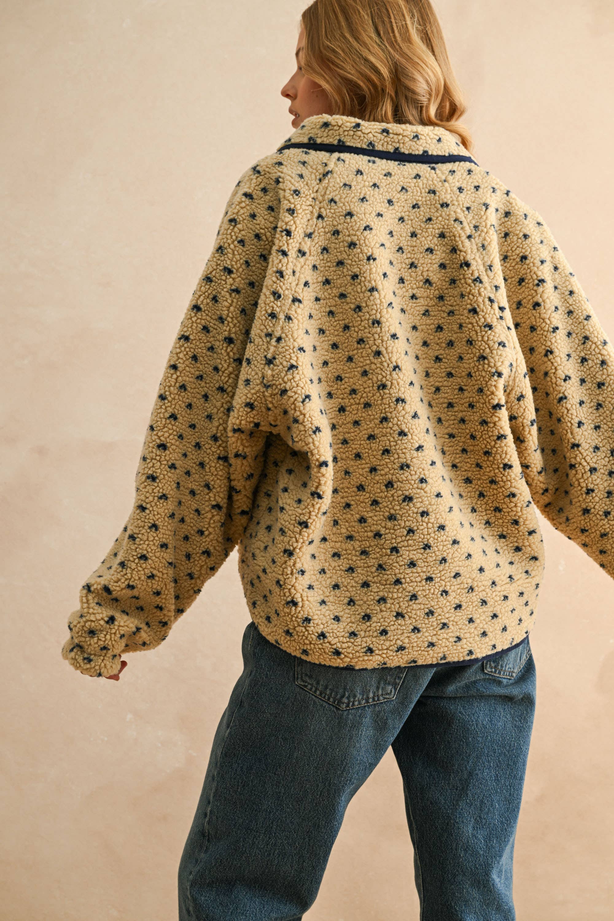 Button Front Polka Dot Sherpa Jacket
