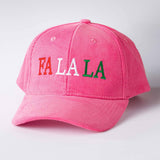 Multicolor Embroidered "Fa La La" Corduroy Hat
