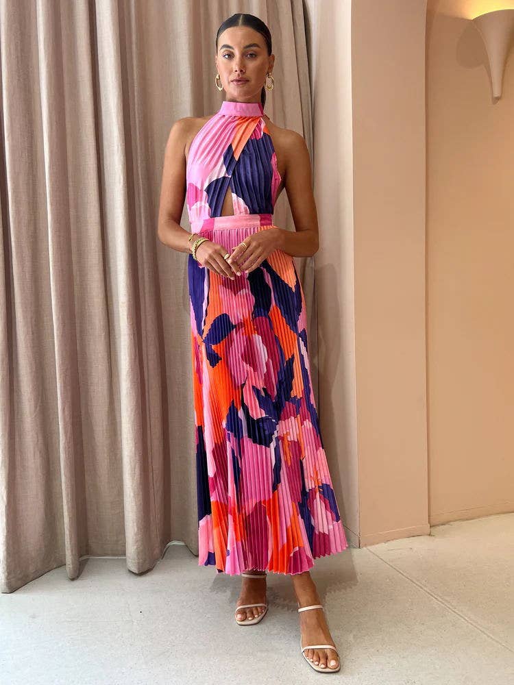 Halter Neck Pleated Dress