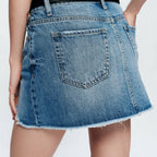 A-Line Denim Frayed Hem Mini Skirt