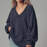 Raw Edge V-Neck Oversized Sweatshirt