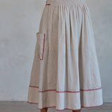 Woven Cotton Embroidered Flare Midi Skirt