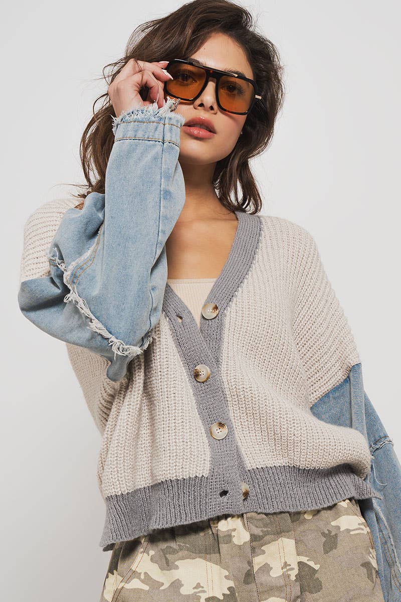 Ivory Contrast Knit Cardigan