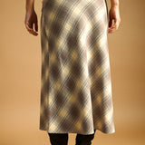 PLAID PRINTED STRETCH MAXI SKIRT