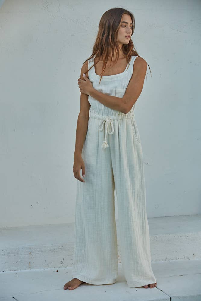 Cotton Scoop Neck Sleeveless Wide Leg Jumpsuit