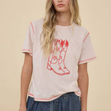 Western Boots Embroidered Contrast Stitch Tee - RTK1112