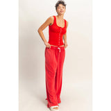 Pointelle Button Front Scoop Neck Tank Top