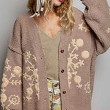 Bohemian Vintage Floral Embroidered Knit Cardigan Sweater