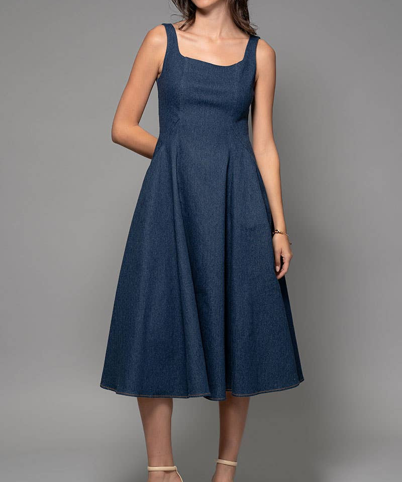 Denim A-Line Midi Dress
