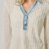 61698 Denim Mix Textured Knit Henley Top