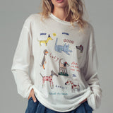 Whimsical Dog Graphic Long Sleeve Top