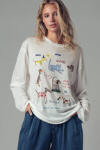 Whimsical Dog Graphic Long Sleeve Top