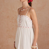 Embroidered Palm & Floral Scalloped Midi Dress