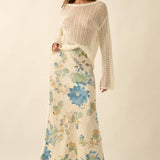 Textured Floral-Print Bias-Cut Maxi Skirt