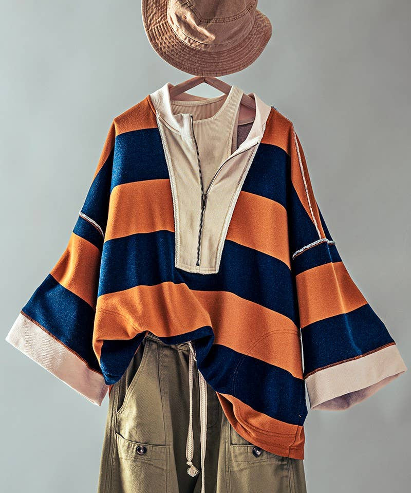 Half-Zip Bold Stripe Sweatshirt