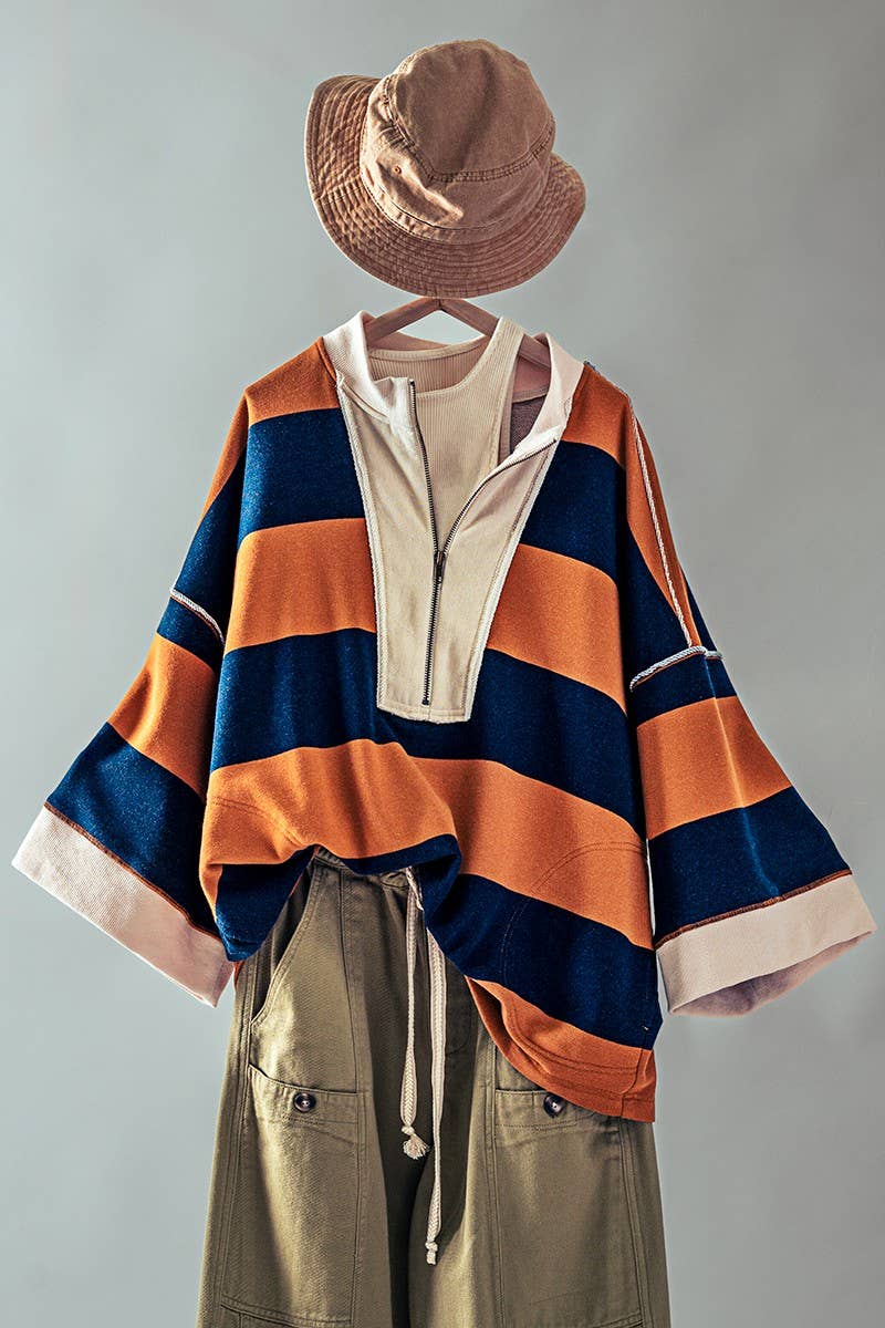 Half-Zip Bold Stripe Sweatshirt