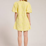 Palm Print Puff Sleeve Tie Front Mini Dress