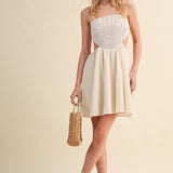 ID10176 SCALLOP APLIQUE CRISS CROSS BACK FLARE MINI DRESS