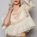Floral Eyelet Cropped Blouse