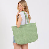 Solid Crochet Straw Tote Bag