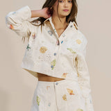 Printed Shell and Starfish Cropped Jacket