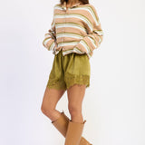 STRIPED FUNNEL NECK CARDIGAN
