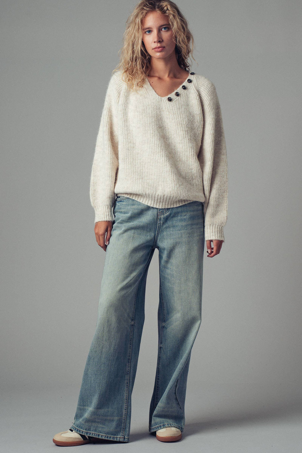 Detachable Scarf Ribbed Knit Sweater Top