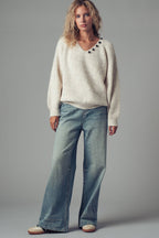 Detachable Scarf Ribbed Knit Sweater Top