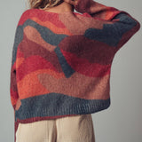 Abstract Pattern Boxy Fuzzy Knit Sweater