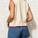 Contrast Trim French Vacation Fish Jacquard Knitted Vest
