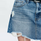 A-Line Denim Frayed Hem Mini Skirt