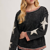 Star Sleeved Washed Knit Pullover