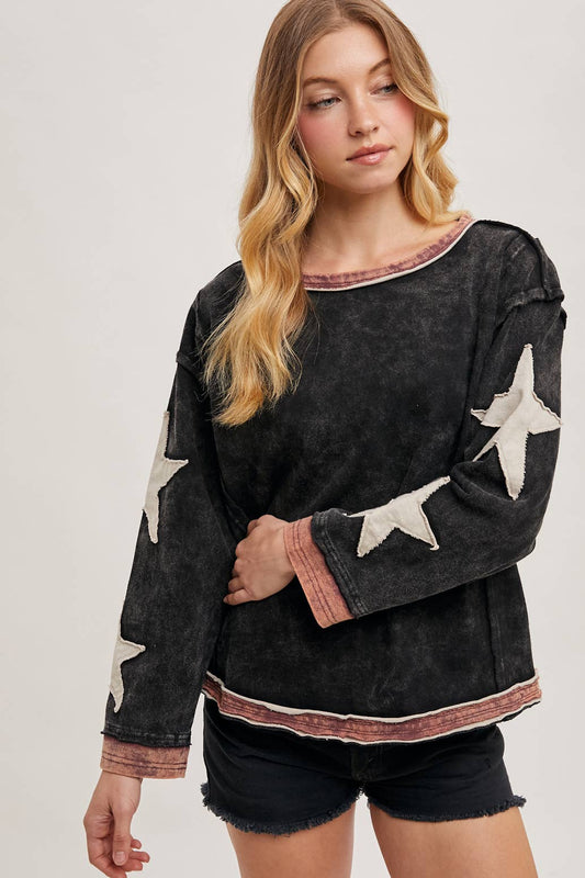 Oversized Star Sleeved Washed Knit Pullover