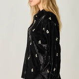 Embroidery Velvet Collared Shirt