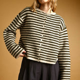 J7562   STRIPED BUTTON FRONT SWEATER CARDIGAN