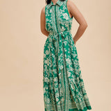 Border Print Lapel Button Down Maxi