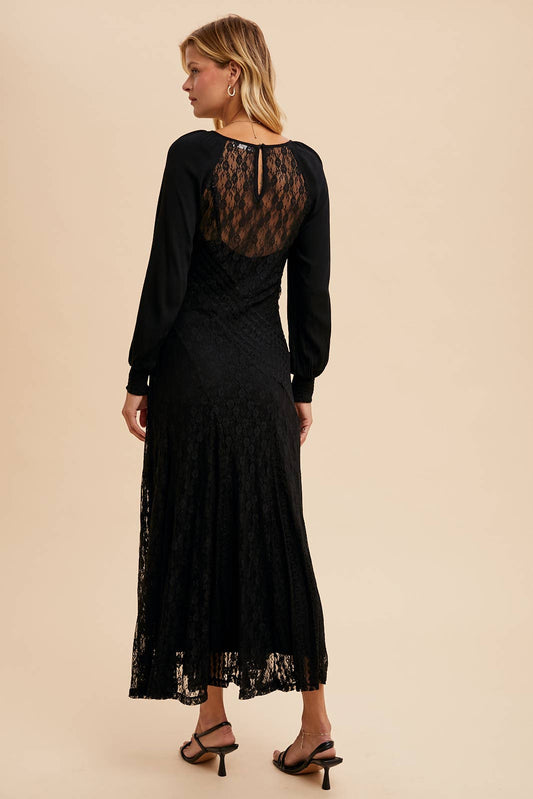 Raglan Lace Paneled Maxi Dress