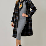 61594 Brushed Plaid Long Coat