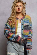 Textured Striped Sweater Cardigan