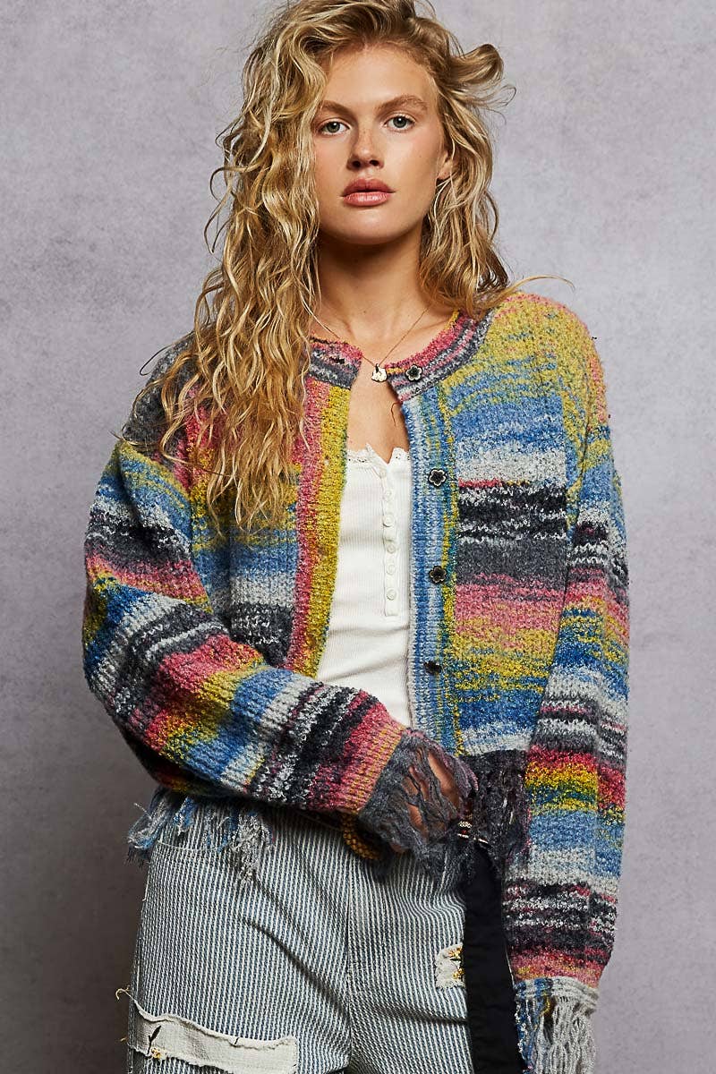 Textured Striped Sweater Cardigan