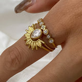 Françoise 18K Gold Non-Tarnish Sun Stone CZ Layered Ring
