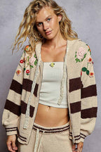 Thick Striped & Floral Zip-Up
