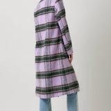 60871 Fuzzy Plaid Long Coat