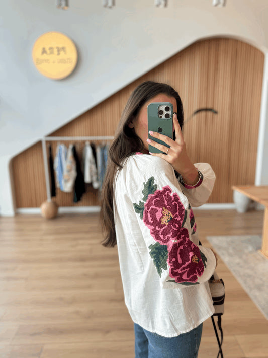 Rose Patterned Bohemian Blouse