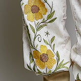 Vintage Floral Artisan Embroidered Twill Jogger Pants