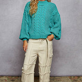Mock Neck Cable Knit Sweater
