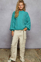 Mock Neck Cable Knit Sweater